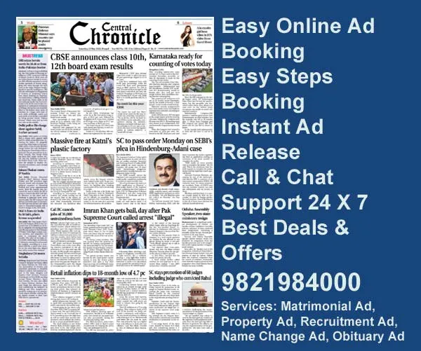 Central Chronicle ads in local and national newspapers Central Chronicle ad Rates for 2024